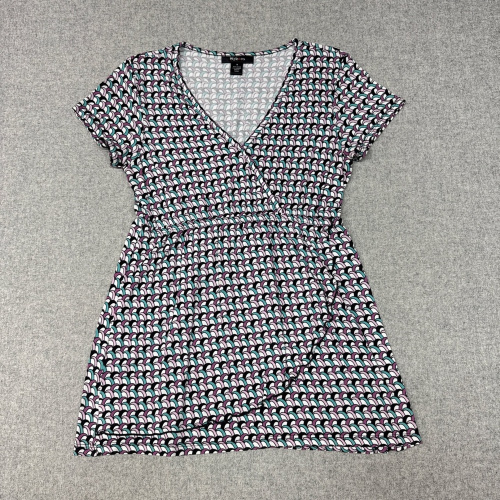 Style & Co | Faux Wrap Empire Waist Top | Size M | Multicolor | Geometric Print